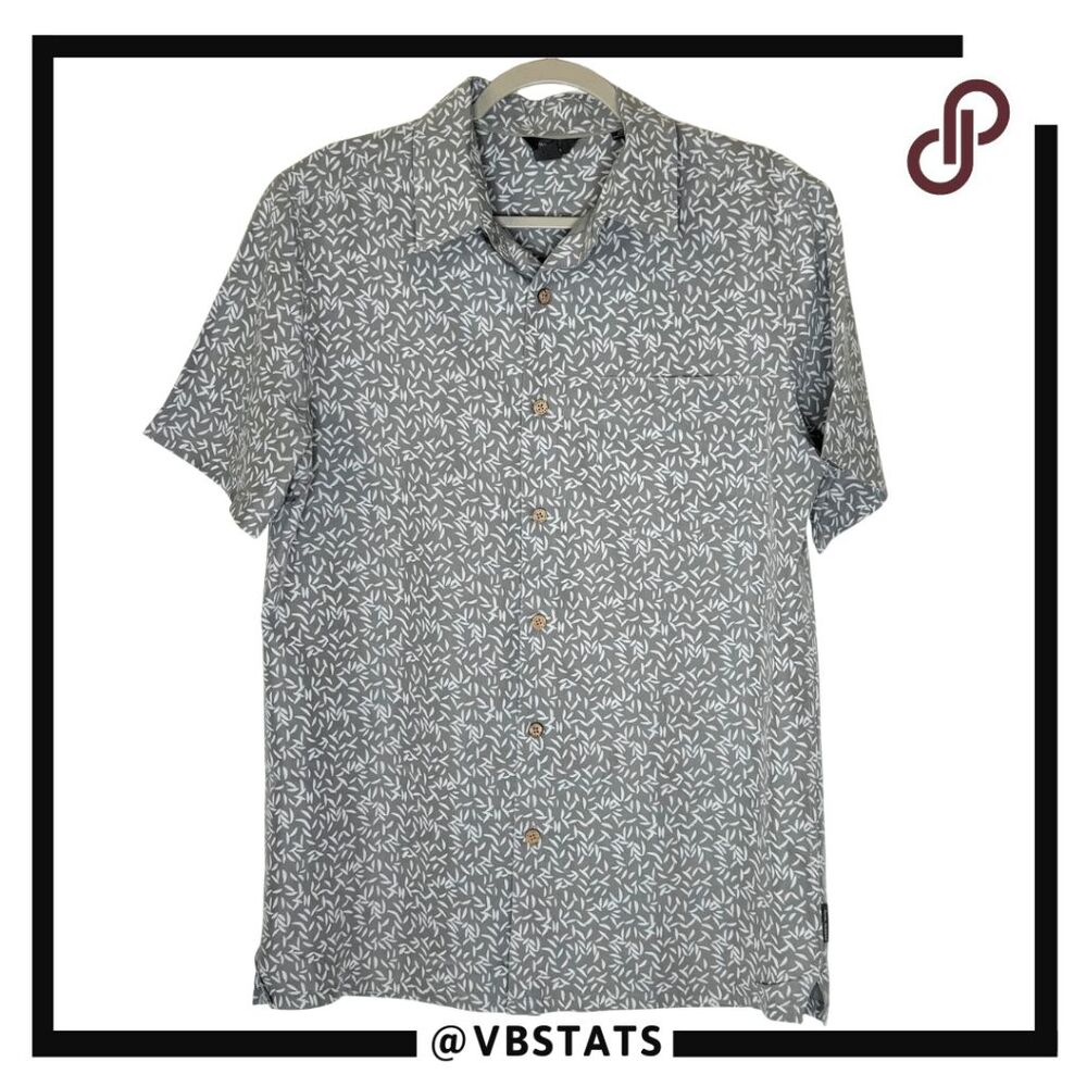 Royal Robbins Men's Leaf Print Short Sleeve Button Down Shirt Gray White‎ Medium